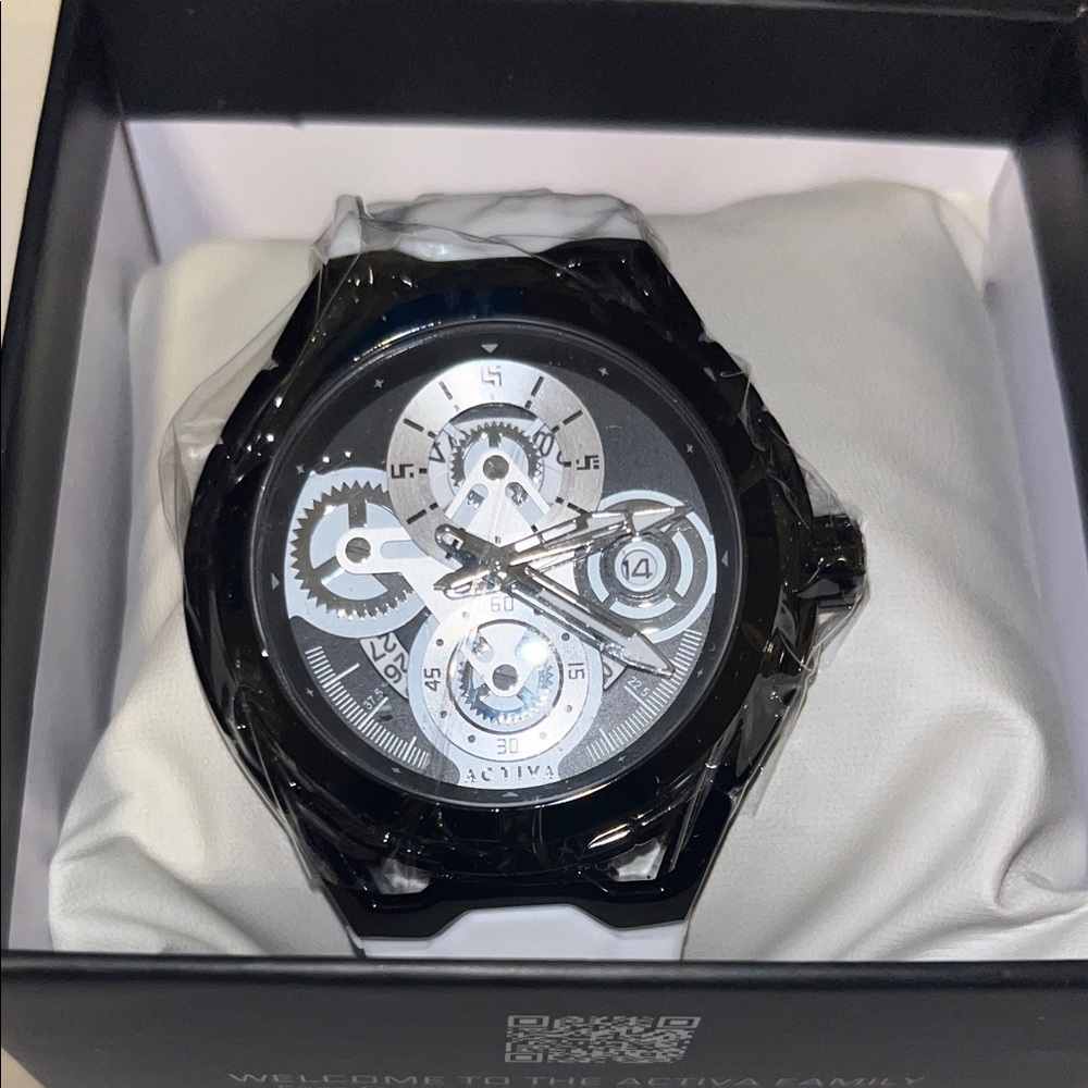 Ativa Black and Silver Gear Dial Men's Watch